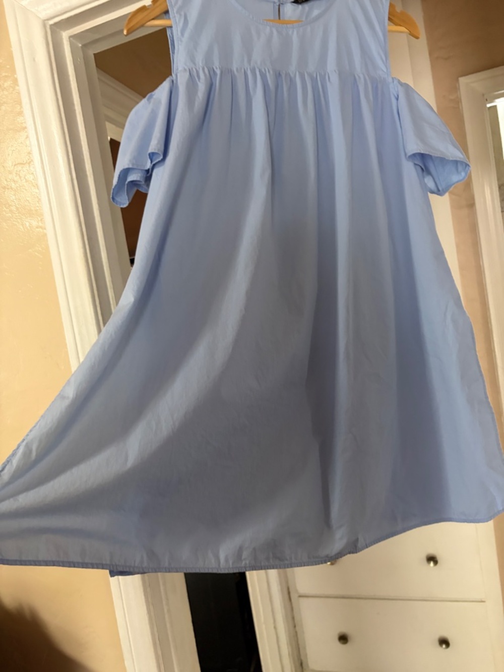 Zara Baby Blue Babydoll Dress Romper Size Large Off Shoulder Poplin 🩵